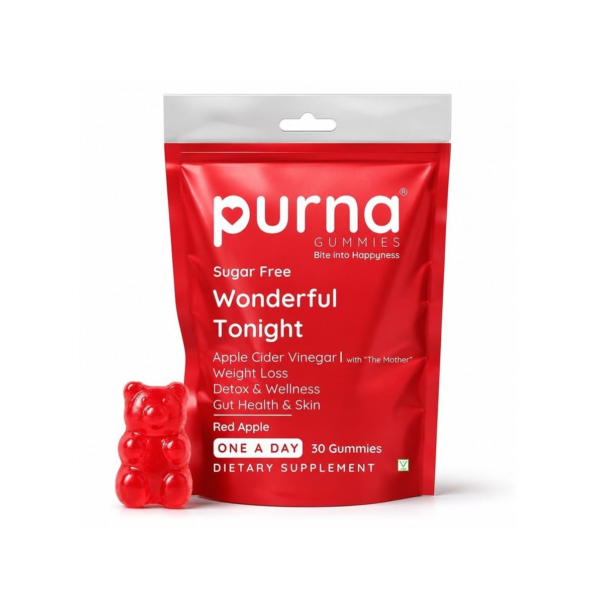 Purna Wonderful Tonight Sugar Free Apple Cider Vinegar Gummies pouch